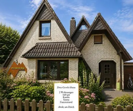 Dree Gevels Huus - Exklusives Deichhaus Mit 2 Separaten Fuer 6 Personen - 350 M Zur Nordsee - Gartenstrand, Sauna & Kamin - E-ladestation Vakantiehuis